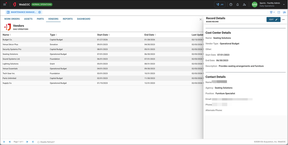 Maintenance Management - Vendors
